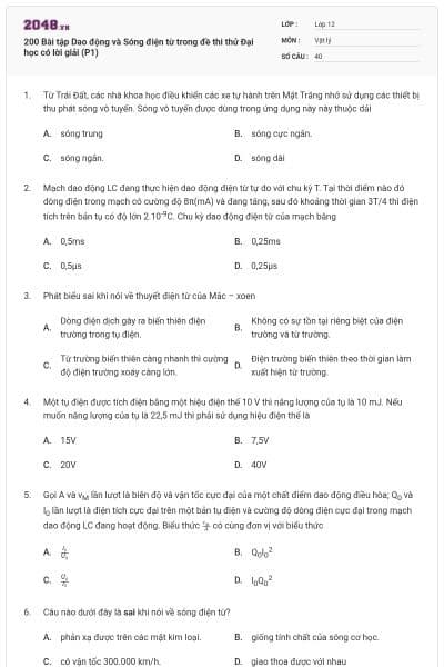 200 Bài tập Dao động và Sóng điện từ trong đề thi thử Đại học có lời giải (P1)