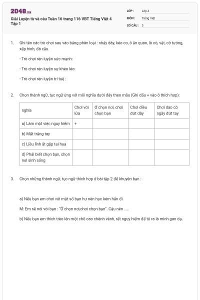 Giải Luyện từ và câu Tuần 16 trang 116 VBT Tiếng Việt 4 Tập 1