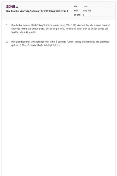 Giải Tập làm văn Tuần 16 trang 117 VBT Tiếng Việt 4 Tập 1