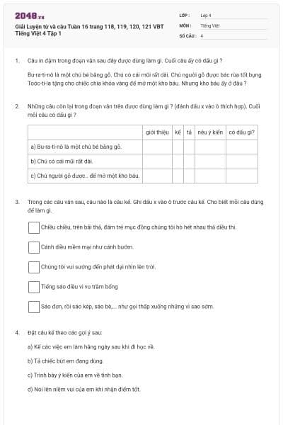 Giải Luyện từ và câu Tuần 16 trang 118, 119, 120, 121 VBT Tiếng Việt 4 Tập 1