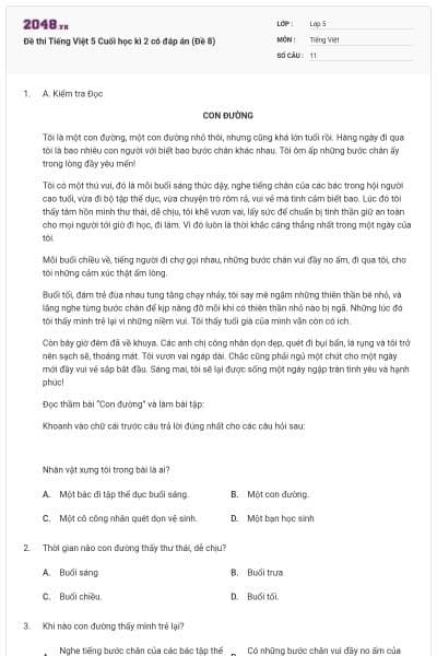 Đề thi Tiếng Việt 5 Cuối học kì 2 có đáp án (Đề 8)