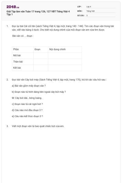 Giải Tập làm văn Tuần 17 trang 126, 127 VBT Tiếng Việt 4 Tập 1