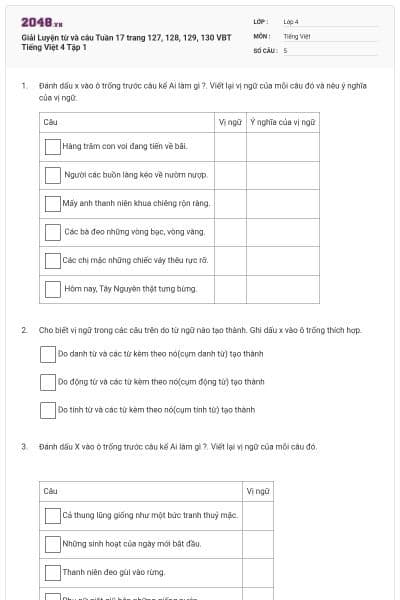 Giải Luyện từ và câu Tuần 17 trang 127, 128, 129, 130 VBT Tiếng Việt 4 Tập 1