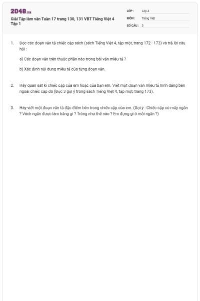 Giải Tập làm văn Tuần 17 trang 130, 131 VBT Tiếng Việt 4 Tập 1