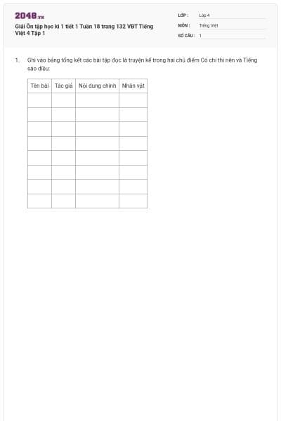 Giải Ôn tập học kì 1 tiết 1 Tuần 18 trang 132 VBT Tiếng Việt 4 Tập 1