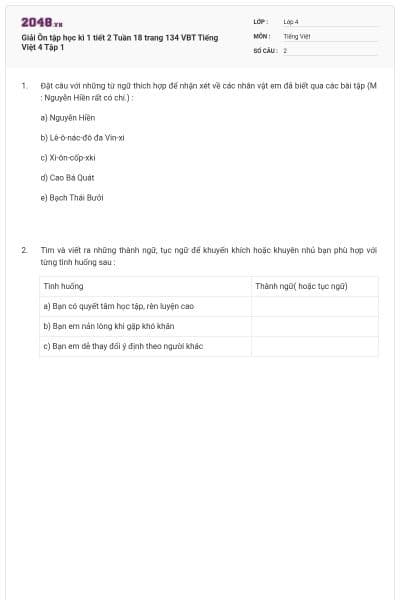 Giải Ôn tập học kì 1 tiết 2 Tuần 18 trang 134 VBT Tiếng Việt 4 Tập 1