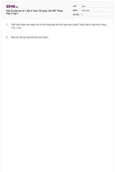 Giải Ôn tập học kì 1 tiết 4 Tuần 18 trang 136 VBT Tiếng Việt 4 Tập 1