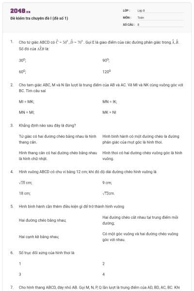 Đề kiểm tra chuyên đề I (đề số 1)