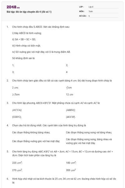 Bài tập: Đề ôn tập chuyên đề 4 (đề số 1)
