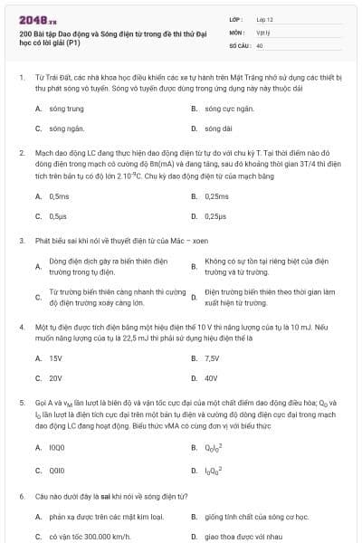 200 Bài tập Dao động và Sóng điện từ trong đề thi thử Đại học có lời giải (P1)