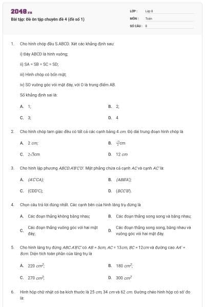 Bài tập: Đề ôn tập chuyên đề 4 (đề số 1)