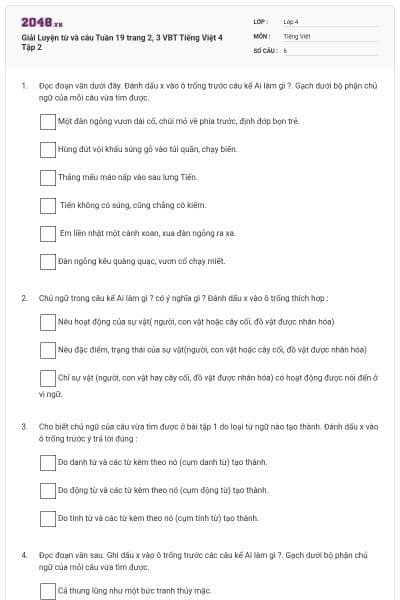 Giải Luyện từ và câu Tuần 19 trang 2, 3 VBT Tiếng Việt 4 Tập 2