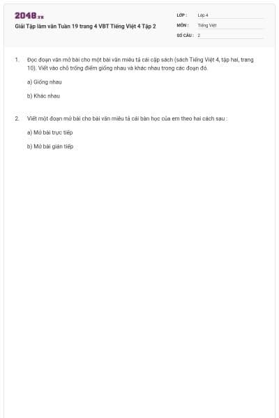 Giải Tập làm văn Tuần 19 trang 4 VBT Tiếng Việt 4 Tập 2