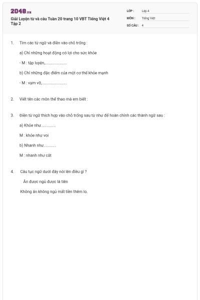 Giải Luyện từ và câu Tuần 20 trang 10 VBT Tiếng Việt 4 Tập 2