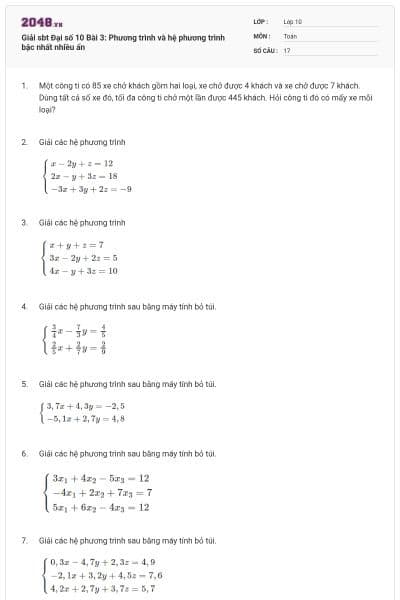 Giải sbt Đại số 10 Bài 3: Phương trình và hệ phương trình bậc nhất nhiều ẩn