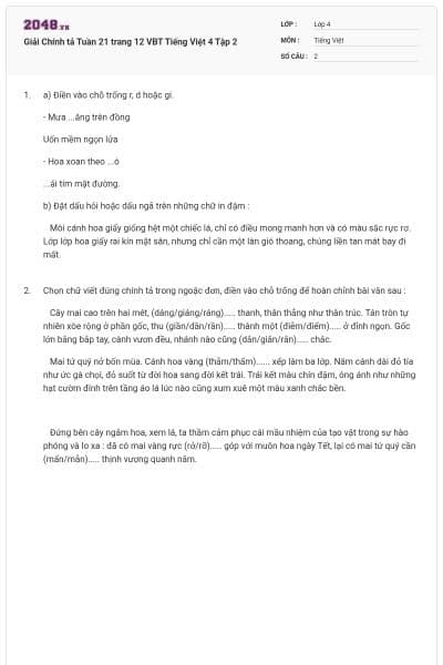 Giải Chính tả Tuần 21 trang 12 VBT Tiếng Việt 4 Tập 2