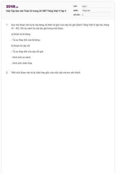 Giải Tập làm văn Tuần 22 trang 26 VBT Tiếng Việt 4 Tập 2