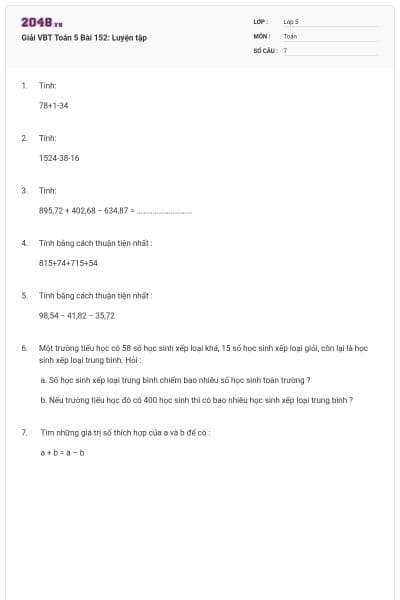 Giải VBT Toán 5 Bài 152: Luyện tập