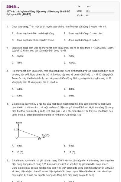 277 câu trắc nghiệm Dòng điện xoay chiều trong đề thi thử Đại học có lời giải (P3)