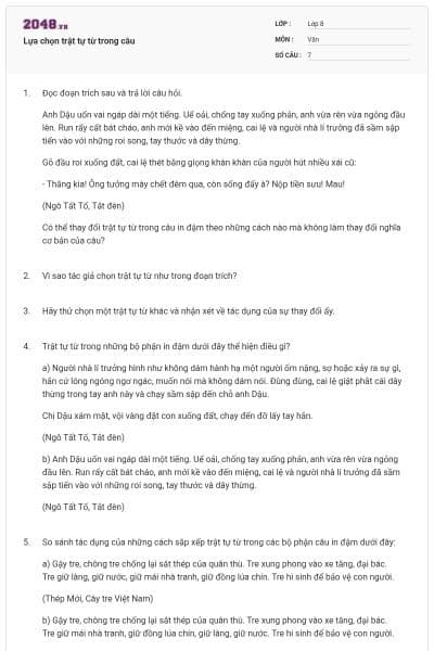 Lựa chọn trật tự từ trong câu