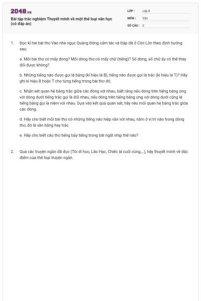 Bài tập trắc nghiệm Thuyết minh về một thể loại văn học (có đáp án)  