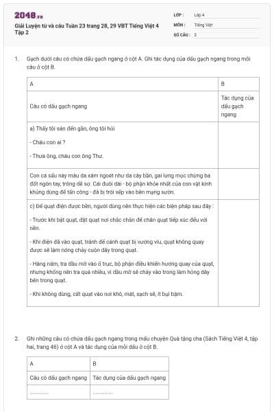 Giải Luyện từ và câu Tuần 23 trang 28, 29 VBT Tiếng Việt 4 Tập 2