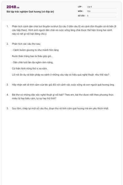 Bài tập trắc nghiệm Quê hương (có đáp án) 