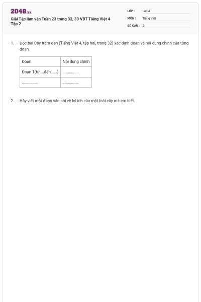 Giải Tập làm văn Tuần 23 trang 32, 33 VBT Tiếng Việt 4 Tập 2