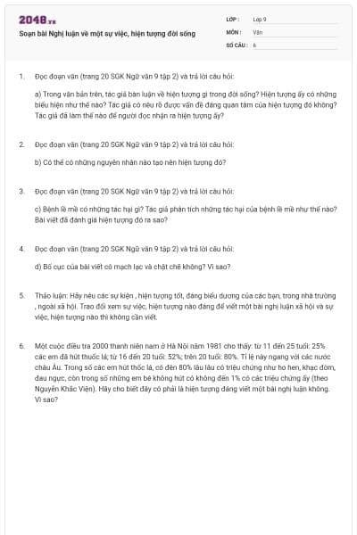 Soạn bài Nghị luận về một sự việc, hiện tượng đời sống