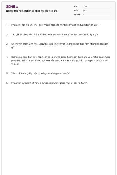 Bài tập trắc nghiệm bàn về phép học (có đáp án)