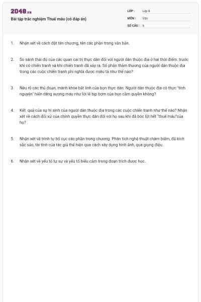 Bài tập trắc nghiệm Thuế máu (có đáp án)
