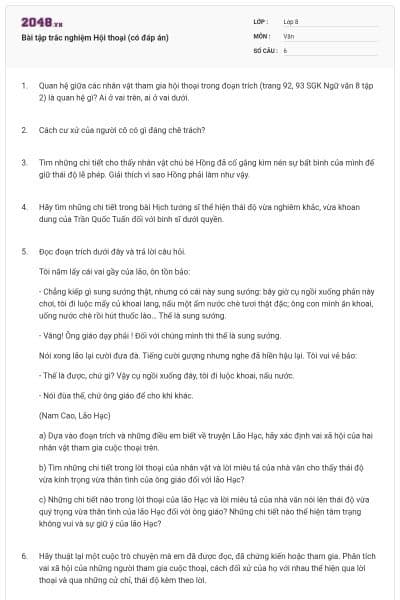 Bài tập trắc nghiệm Hội thoại (có đáp án)