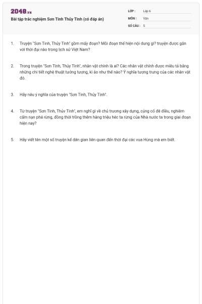 Bài tập trắc nghiệm Sơn Tinh Thủy Tinh (có đáp án)  