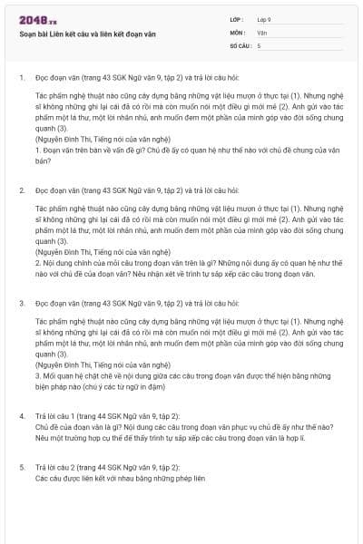 Soạn bài Liên kết câu và liên kết đoạn văn