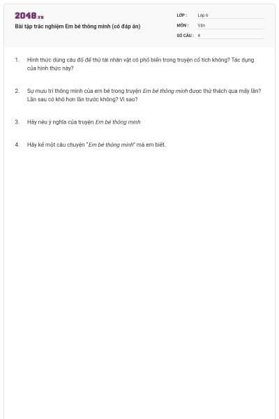 Bài tập trắc nghiệm Em bé thông minh (có đáp án)