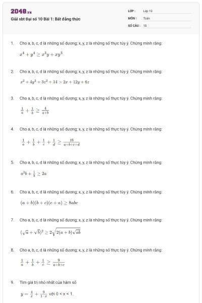 Giải sbt Đại số 10 Bài 1: Bất đẳng thức
