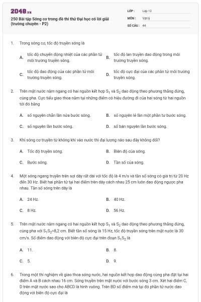250 Bài tập Sóng cơ trong đề thi thử Đại học có lời giải (trường chuyên - P2)