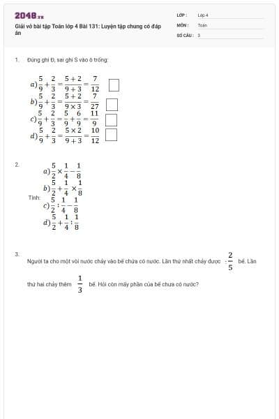 Giải vở bài tập Toán lớp 4 Bài 131: Luyện tập chung có đáp án