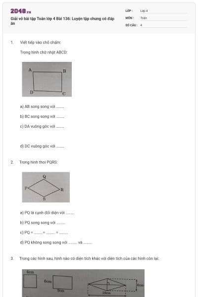 Giải vở bài tập Toán lớp 4 Bài 136: Luyện tập chung có đáp án
