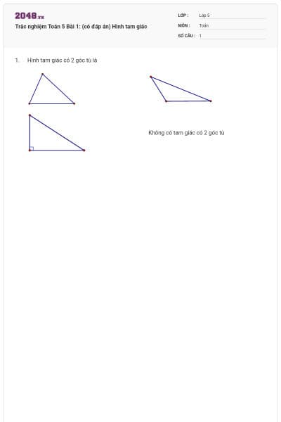 Trắc nghiệm Toán 5 Bài 1: (có đáp án) Hình tam giác