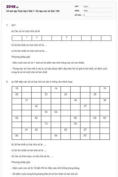 Vở bài tập Toán lớp 2 Bài 1: Ôn tập các số đến 100
