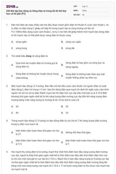 200 Bài tập Dao động và Sóng điện từ trong đề thi thử Đại học có lời giải (P2)