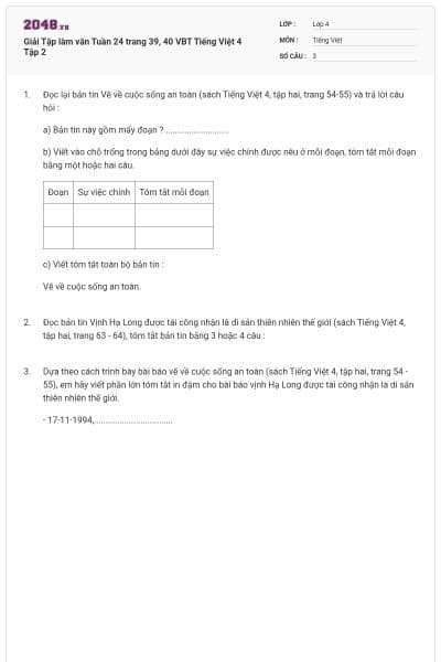 Giải Tập làm văn Tuần 24 trang 39, 40 VBT Tiếng Việt 4 Tập 2