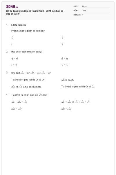 Đề thi Toán lớp 6 Học kì 1 năm 2020 - 2021 cực hay, có đáp án (Đề 9)