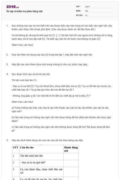 Ôn tập và kiểm tra phần tiếng việt