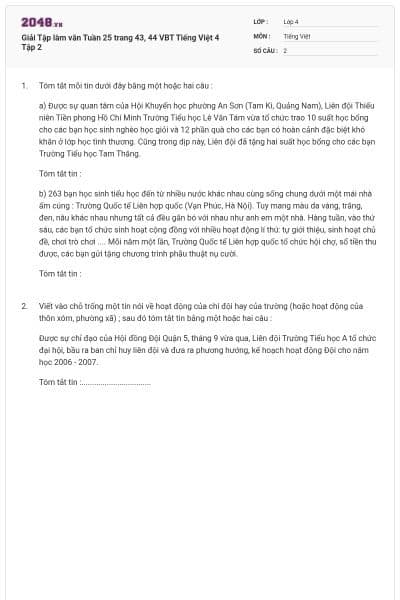 Giải Tập làm văn Tuần 25 trang 43, 44 VBT Tiếng Việt 4 Tập 2