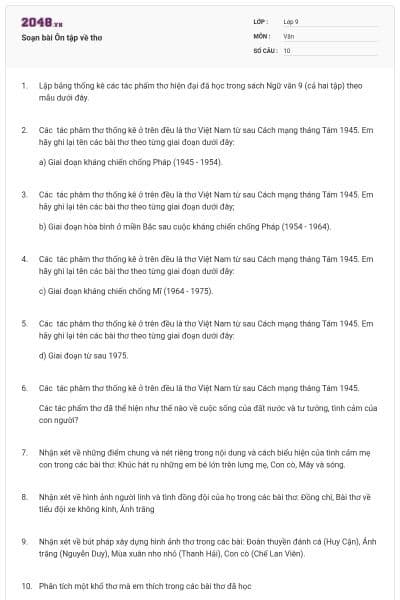 Soạn bài Ôn tập về thơ