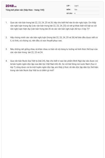 Tổng kết phần văn (tiếp theo - trang 144)