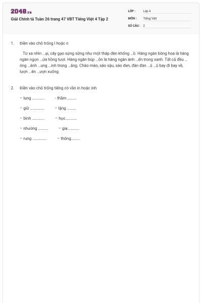 Giải Chính tả Tuần 26 trang 47 VBT Tiếng Việt 4 Tập 2