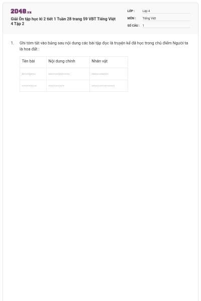 Giải Ôn tập học kì 2 tiết 1 Tuần 28 trang 59 VBT Tiếng Việt 4 Tập 2